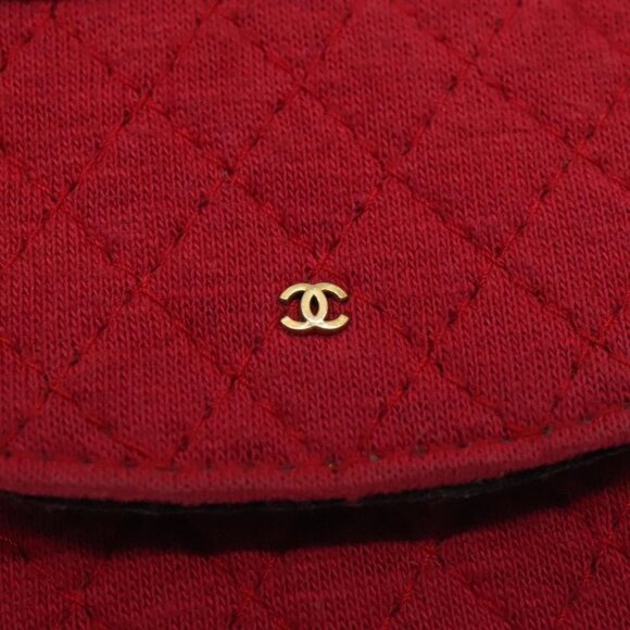 CHANEL Chain Quilted Shoulder Pouch Cotton Gold Red CC Auth - Picture 6 of 16